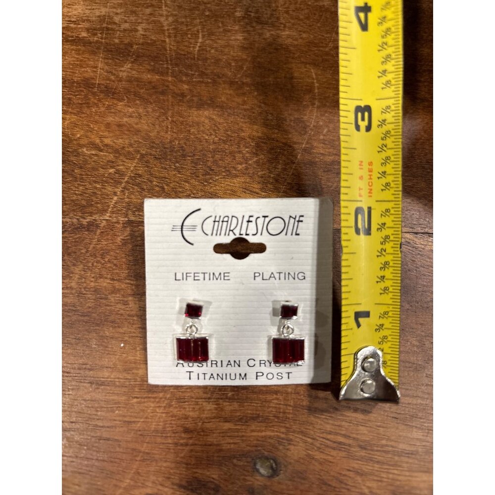 Charlestone Austrian Crystal Red Drop Earrings With Titanium Post - Picture 8 of 8